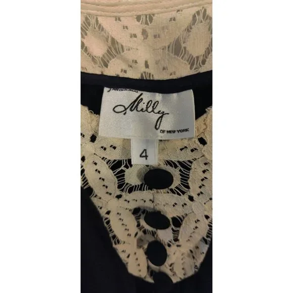 Milly of New York Y2K 100% Silk  Babydoll Layered Lace Cami Swing Top Sz 4 Navy - Picture 14 of 14